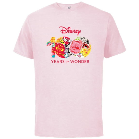 Disney 100 Years of Wonder Logo Happy Faces Stickers D100 - Short Sleeve Cotton T-Shirt for Adults - Customized-Soft Pink