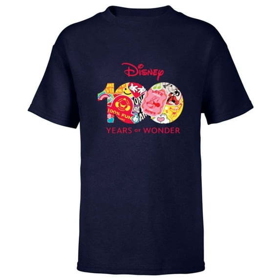 Disney 100 Years of Wonder Logo Happy Faces Stickers D100 - Short Sleeve T-Shirt for Kids - Customized-Navy