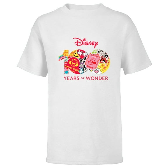 Disney 100 Years of Wonder Logo Happy Faces Stickers D100 - Short Sleeve T-Shirt for Kids - Customized-White