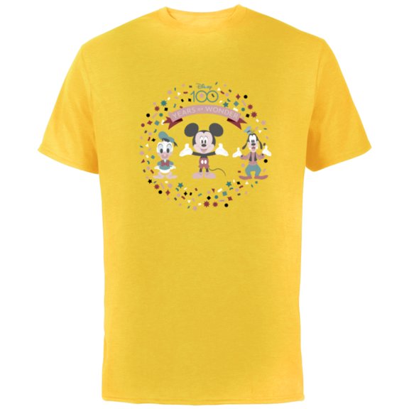 Disney 100 Years of Wonder Mickey Donald & Goofy Muted D100 - Short Sleeve Cotton T-Shirt for Adults - Customized-Yellow