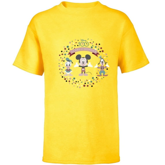 Disney 100 Years of Wonder Mickey Donald & Goofy Muted D100 - Short Sleeve T-Shirt for Kids - Customized-Yellow