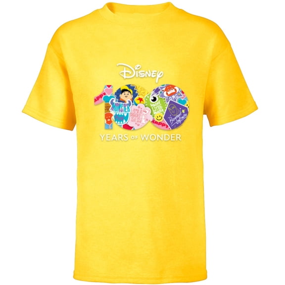 Disney 100 Years of Wonder Pixar Happy Faces Stickers D100 - Short Sleeve T-Shirt for Kids - Customized-Yellow