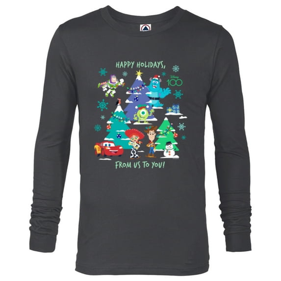 Disney 100 and Pixar Christmas Happy Holidays from Us to You - Long Sleeve T-Shirt for Men - Customized-Charcoal Heather