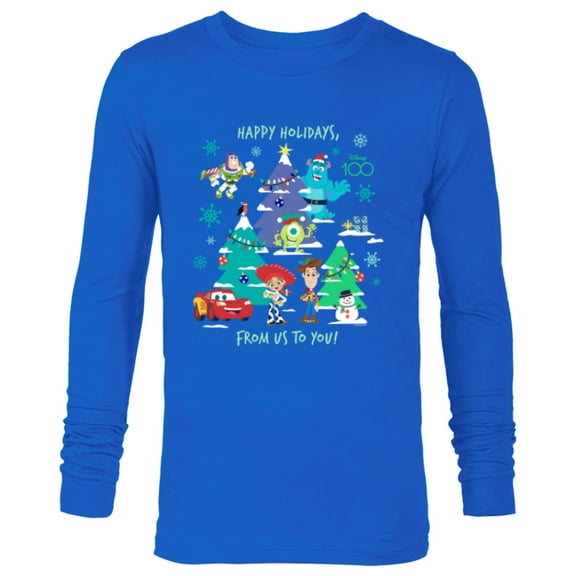 Disney 100 and Pixar Christmas Happy Holidays from Us to You - Long Sleeve T-Shirt for Men - Customized-Navy