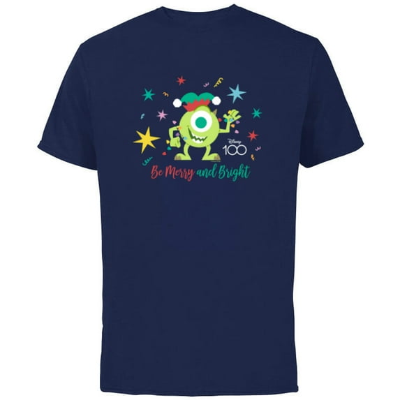 Disney 100 and Pixar Monsters, Inc. Merry & Bright Christmas - Short Sleeve Cotton T-Shirt for Adults - Customized-Navy