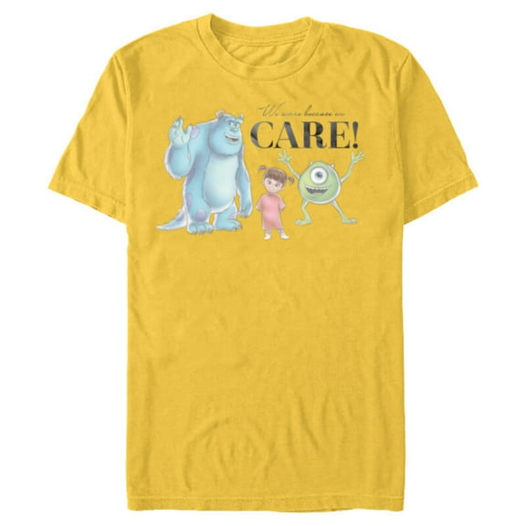 Disney 100 and Pixar’s Monsters Inc We Scare Because We Care - Short Sleeve Blended T-Shirt for Adults - Customized-Yellow