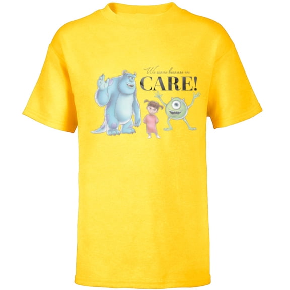 Disney 100 and Pixar’s Monsters Inc We Scare Because We Care - Short Sleeve T-Shirt for Kids - Customized-Yellow