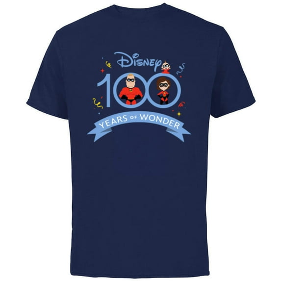 Disney 100 and Pixar’s The Incredibles 100 Years of Wonder - Short Sleeve Cotton T-Shirt for Adults - Customized-Navy
