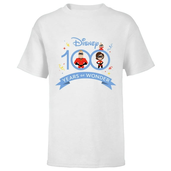 Disney 100 and Pixar’s The Incredibles 100 Years of Wonder - Short Sleeve T-Shirt for Kids - Customized-White