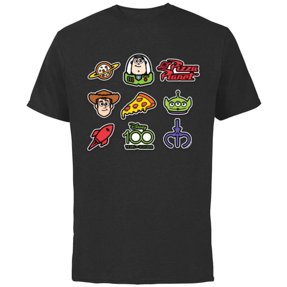 Disney 100 and Pixar’s Toy Story Stickers D100 - Short Sleeve Cotton T-Shirt for Adults - Customized-Black