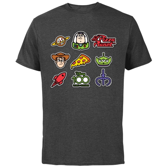 Disney 100 and Pixar’s Toy Story Stickers D100 - Short Sleeve Cotton T-Shirt for Adults - Customized-Charcoal