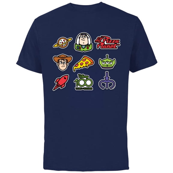 Disney 100 and Pixar’s Toy Story Stickers D100 - Short Sleeve Cotton T-Shirt for Adults - Customized-Navy
