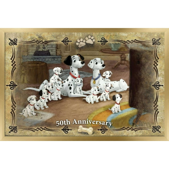 Disney 101 Dalmatians - 50th Anniversary Wall Poster, 14.725" x 22.375", Framed