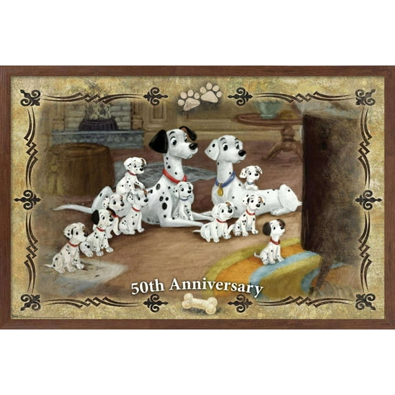 Disney 101 Dalmatians - 50th Anniversary Wall Poster, 14.725" x 22.375", Framed