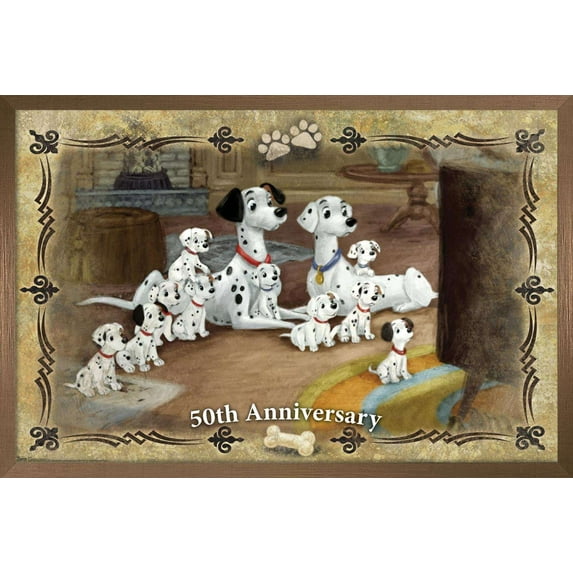 Disney 101 Dalmatians - 50th Anniversary Wall Poster, 22.375" x 34", Framed