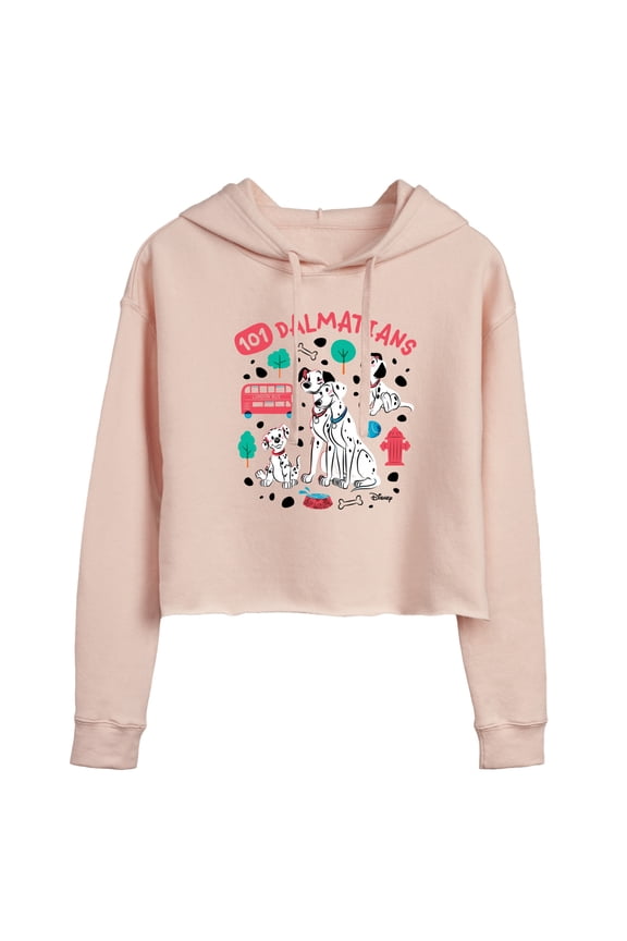 Disney - 101 Dalmatians Animated - Collage of Dalmatian Family - Juniors Cropped Pullover Hoodie