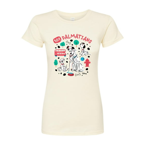 Disney - 101 Dalmatians Animated - Collage of Dalmatian Family - Juniors Fitted Graphic T-Shirt
