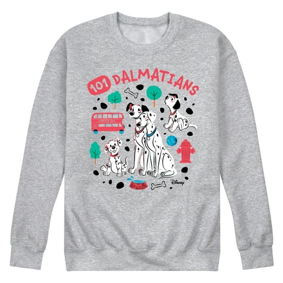 Disney - 101 Dalmatians Animated - Collage of Dalmatian Family - Men's Crew Neck Fleece Pullover