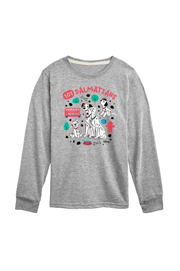Disney - 101 Dalmatians Animated - Collage of Dalmatian Family - Toddler And Youth Long Sleeve Graphic T-Shirt