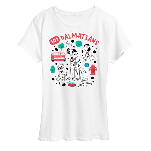 Disney - 101 Dalmatians Animated - Collage of Dalmatian Family - Women's Short Sleeve Graphic T-Shirt