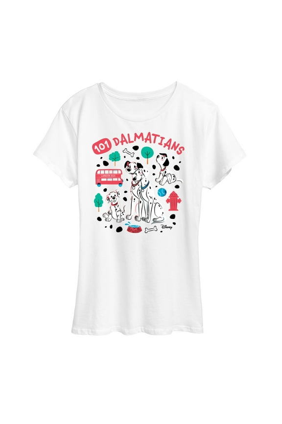 Disney - 101 Dalmatians Animated - Collage of Dalmatian Family - Women's Short Sleeve Graphic T-Shirt