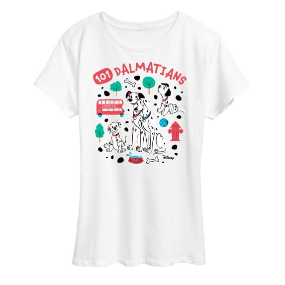 Disney - 101 Dalmatians Animated - Collage of Dalmatian Family - Women's Short Sleeve Graphic T-Shirt