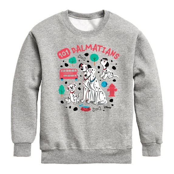 Disney - 101 Dalmatians Animated - Collage of Dalmatian Family - Youth Crewneck Fleece Sweatshirt