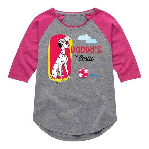 Disney - 101 Dalmatians Animated - Daddy's Lil Bestie - Toddler And Youth Girls Raglan Graphic T-Shirt