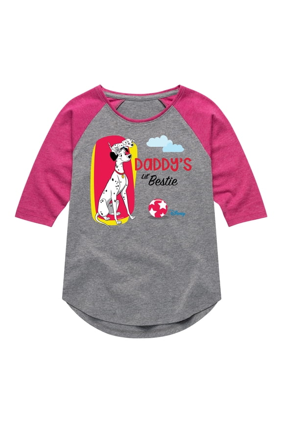 Disney - 101 Dalmatians Animated - Daddy's Lil Bestie - Toddler And Youth Girls Raglan Graphic T-Shirt