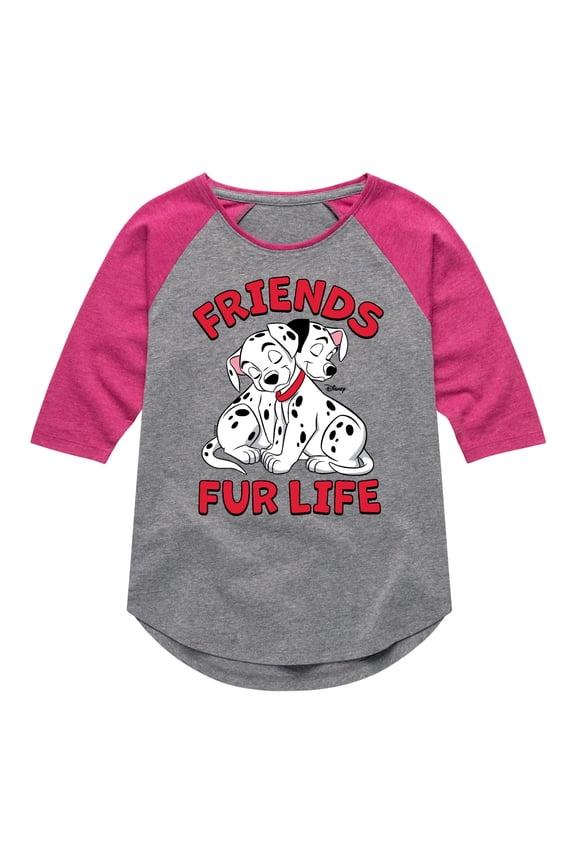 Disney - 101 Dalmatians Animated - Friends FUR Life - Toddler And Youth Girls Raglan Graphic T-Shirt