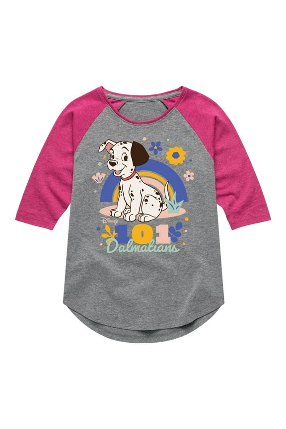 Disney - 101 Dalmatians Animated - Spring Flowers - Toddler And Youth Girls Raglan Graphic T-Shirt
