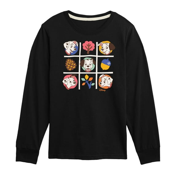 Disney - 101 Dalmatians Animated - Tic Tac Toe Grid of Puppies - Toddler And Youth Long Sleeve Graphic T-Shirt