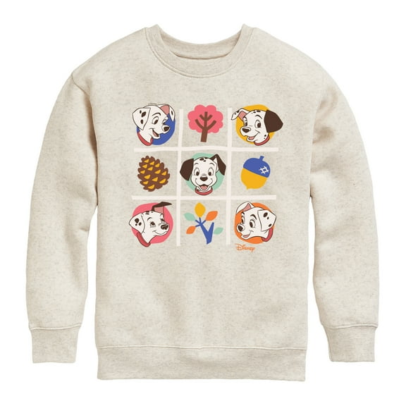 Disney - 101 Dalmatians Animated - Tic Tac Toe Grid of Puppies - Youth Crewneck Fleece Sweatshirt