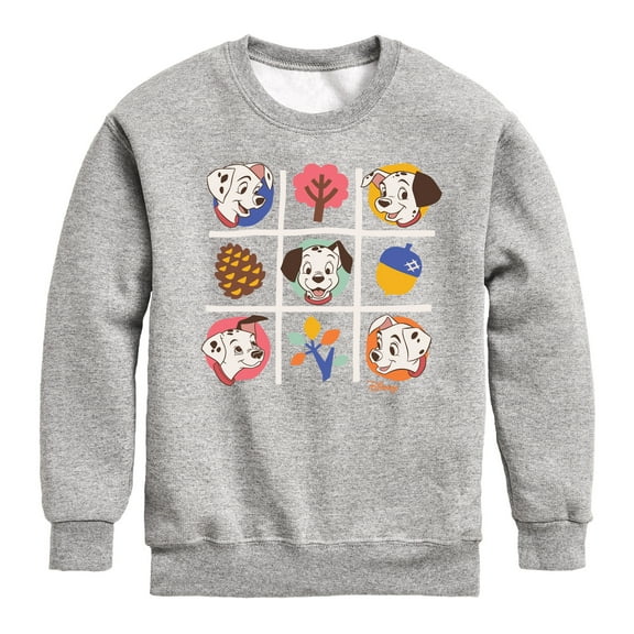 Disney - 101 Dalmatians Animated - Tic Tac Toe Grid of Puppies - Youth Crewneck Fleece Sweatshirt
