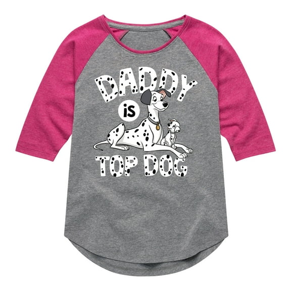 Disney - 101 Dalmatians - Daddy Is Top Dog - Toddler And Youth Girls Raglan Graphic T-Shirt