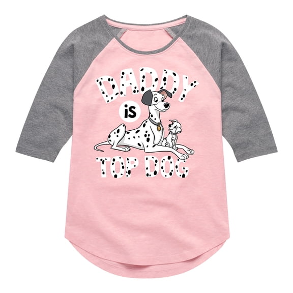 Disney - 101 Dalmatians - Daddy Is Top Dog - Toddler And Youth Girls Raglan Graphic T-Shirt