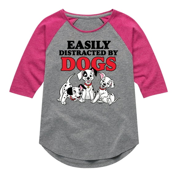 Disney - 101 Dalmatians - Easily Distracted By Dogs - Toddler And Youth Girls Raglan Graphic T-Shirt