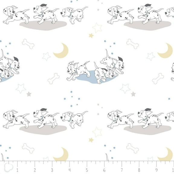 Disney 101 Dalmatians Fabric Running in White by The Yard
