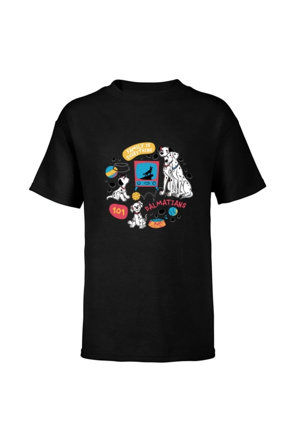 101 Dalmatians Family is Everything Fun - Short Sleeve T-Shirt for Kids - Customized-Black