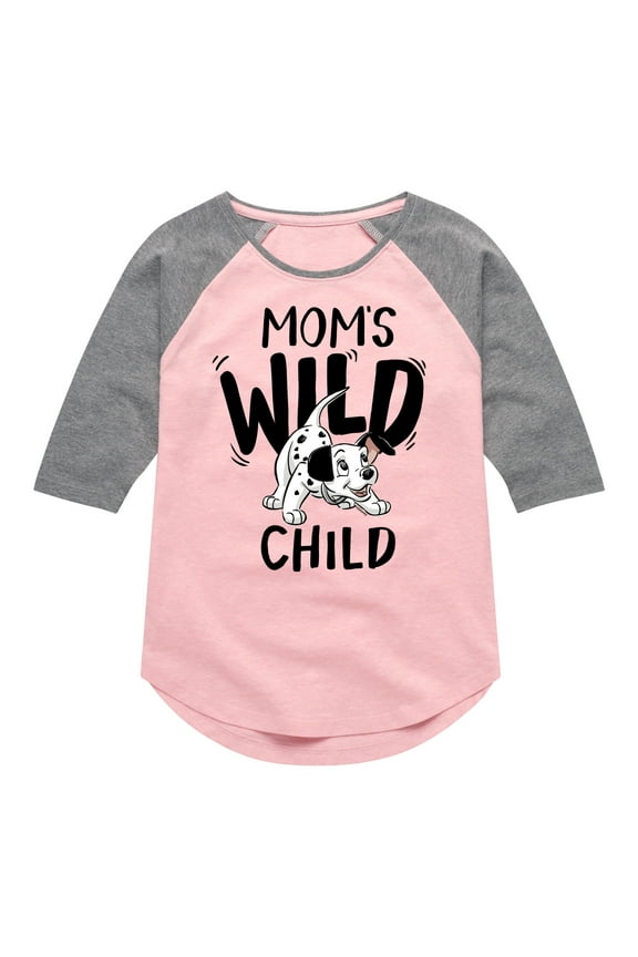 Disney - 101 Dalmatians - Mom's Wild Child - Toddler And Youth Girls Raglan Graphic T-Shirt