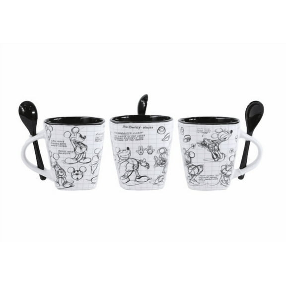 Disney 9 oz Sketch Mickey White Ceramic Spoon Mug