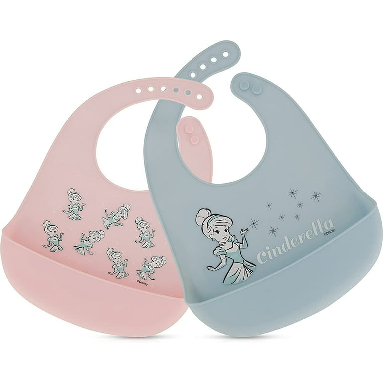 Disney 2-Pack Unisex Baby & Toddler Silicone Bibs with Food Catcher, Soft  Waterproof Feeding Accessories Blue/Pink 