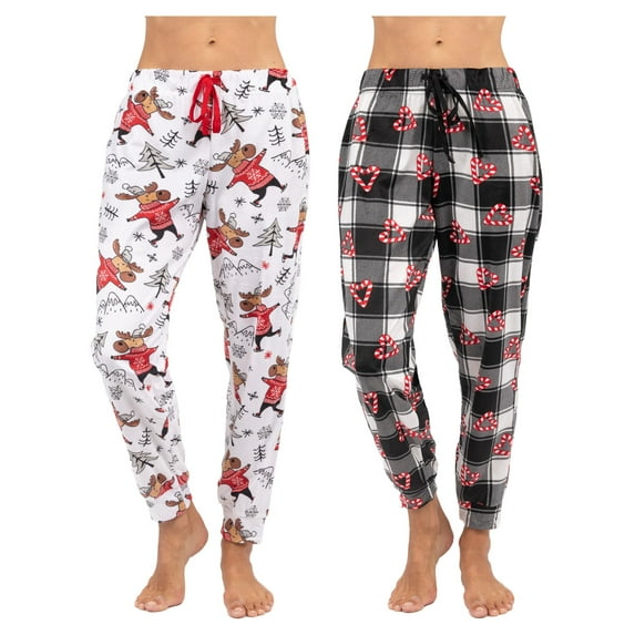 Disney 2 Pack Womens Pajama Sleepwear Pants Female, Hearts/Moose, Size: L, Prestigez