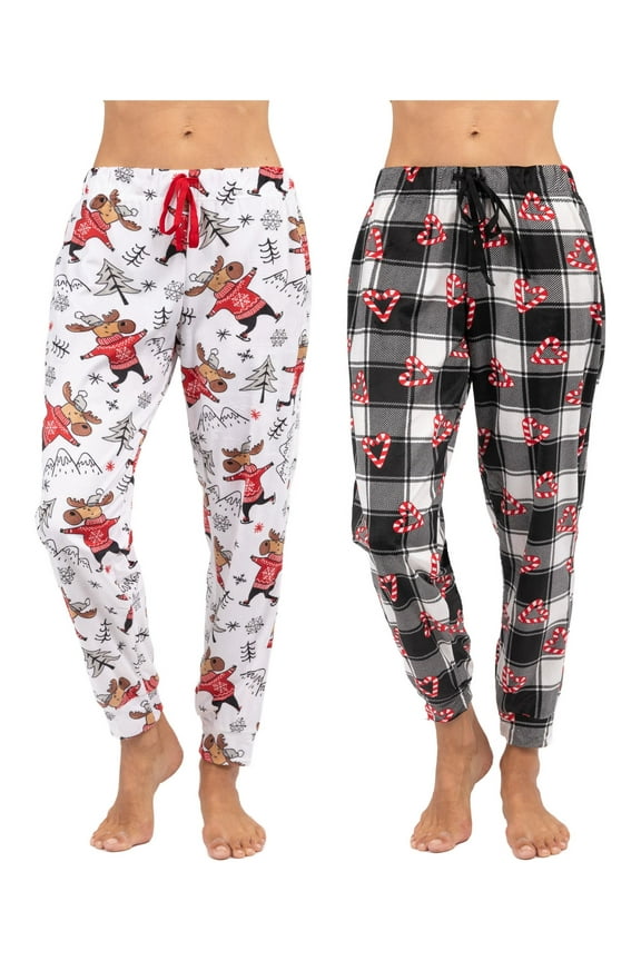 Disney 2 Pack Womens Pajama Sleepwear Pants Female, Hearts/Moose, Size: L, Prestigez