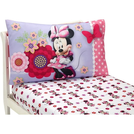 Disney 2-Piece Minnie Mouse Bow Power Toddler Sheet and Pillowcase Set, Polyester