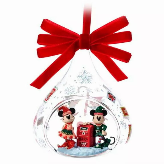 Disney 2024 Holiday Mickey Mouse & Minnie Mouse Glass Drop Sketchbook Ornament