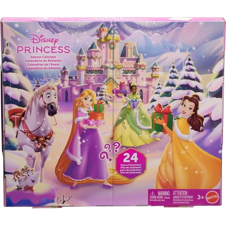 Mattel Disney Princess Doll Advent Calendar with 24 Days of Surprises, Including 3 Small Dolls, 3 Friends, 6 Fashions & 16 Accy Inspired by Movies