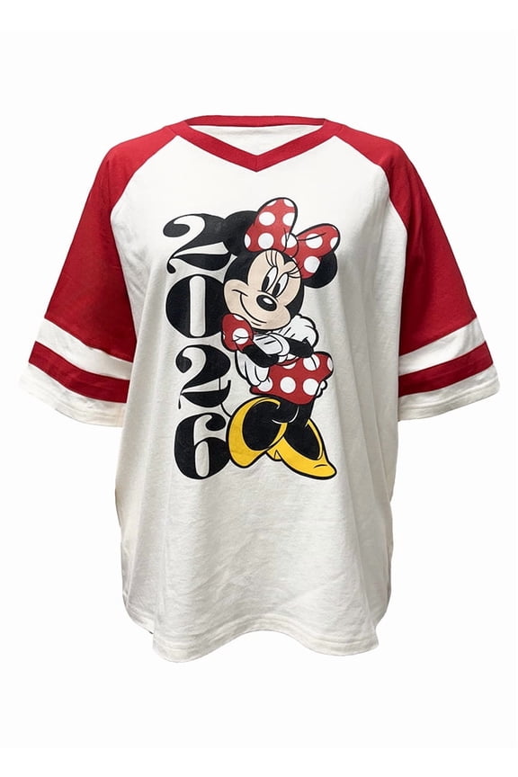 Minnie Mouse 2026 Junior V-Neck Oversize Raglan Top, XS-XL (Women's)