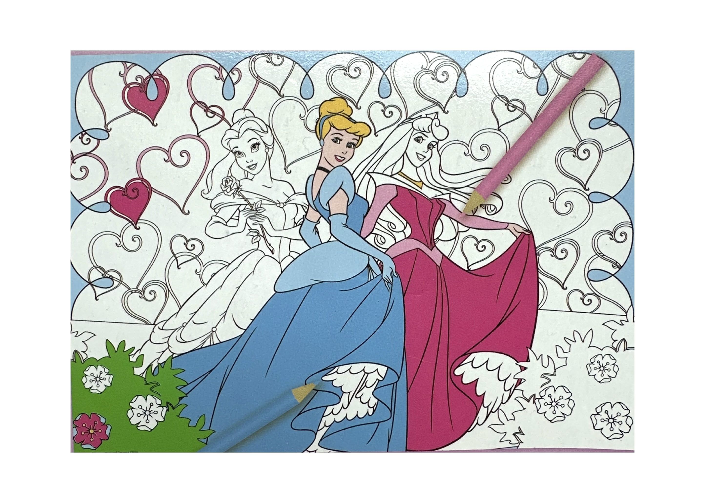 Disney 2pk Winnie The Pooh and Princesses Drawing Poster with 10 color