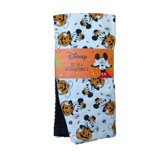 Disney 3 Pack 100% Cotton Kitchen Towels Halloween Mickey Mouse Pumpkins